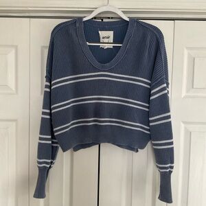 Aerie Blue and White Striped Crew Neck Sweater